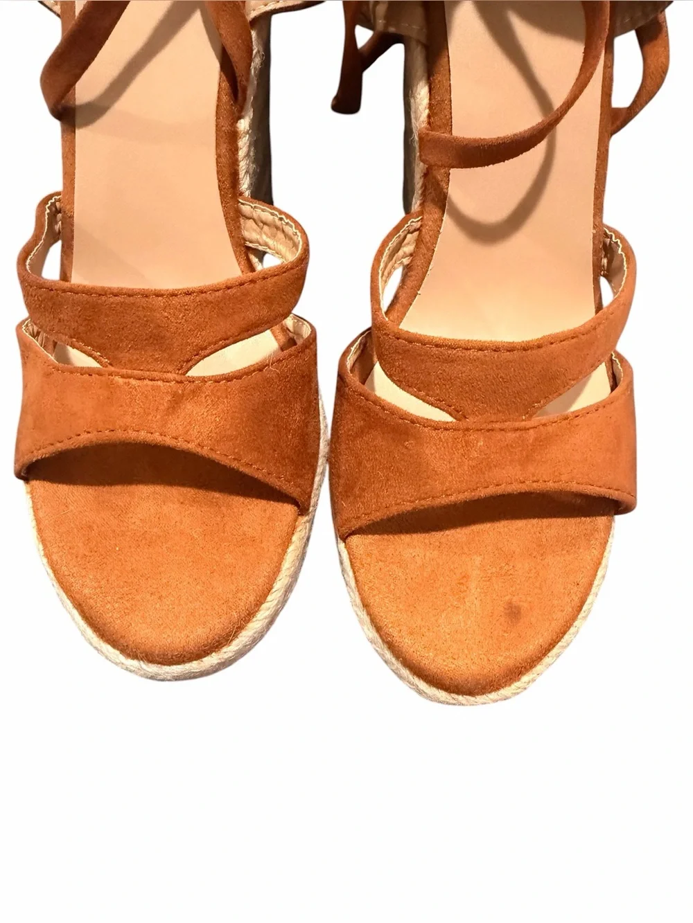 Tan Lace-Up Wedge Sandals
